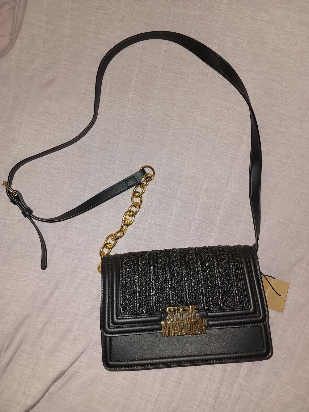 Steve Madden Black Crossbody with Gold Chain Accent